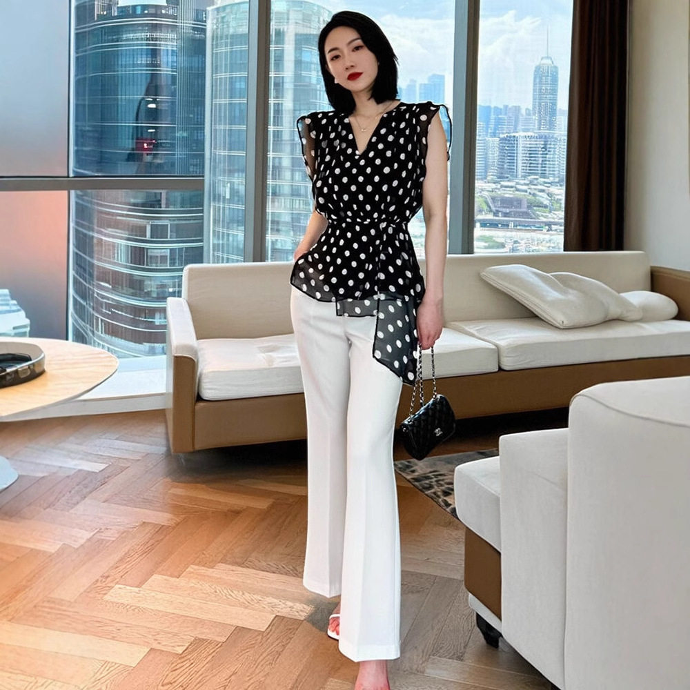 Quần tây nữ ống đứng cạp cao màu trắng mùa hè — [Trắng]