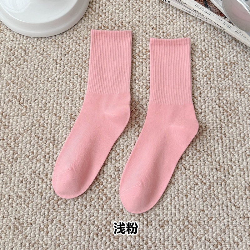 彩色袜子女长筒袜四季款ins潮流糖果色马卡龙中筒袜学生运动棉袜