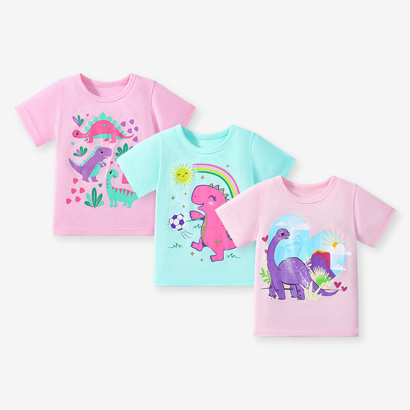 Girls' Summer Cute Short-Sleeve Top, New Year Cartoon Kids' T-Shirt Set