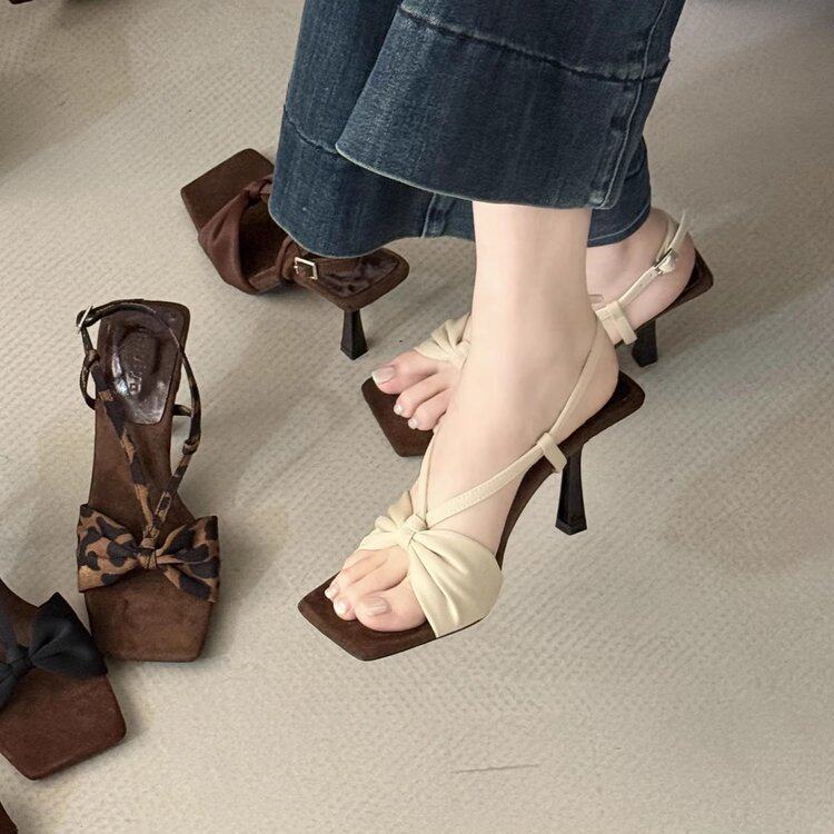 Square toe high-heeled sandals women's shoes stiletto buckle temperament commuter high heels