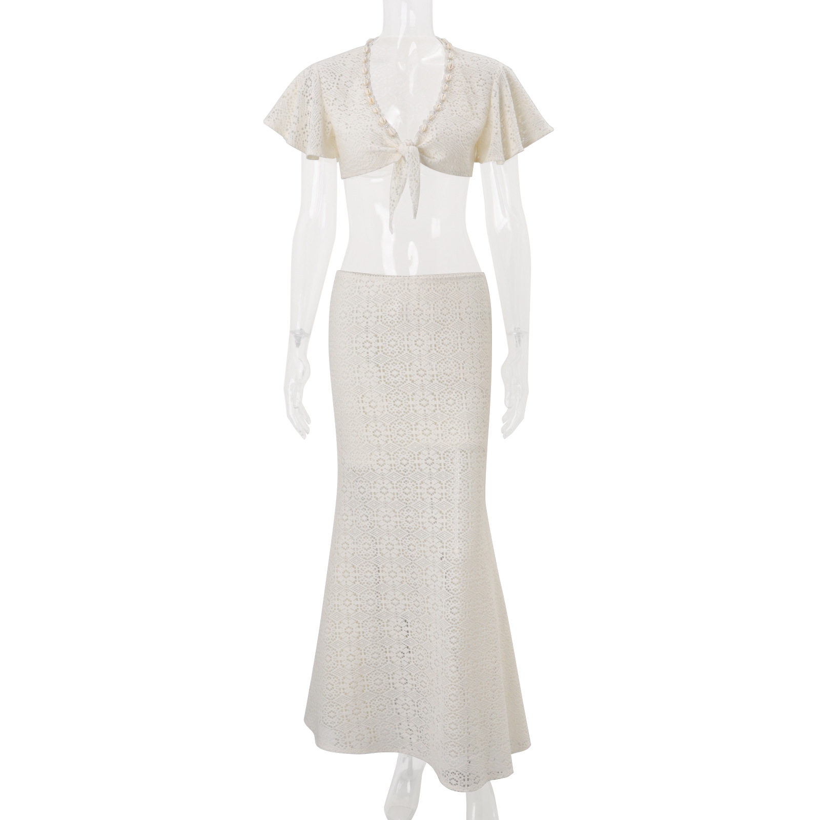 Womens Summer Beach Vacation Set Lightweight Cardigan with Tie Top Fitted Mermaid Maxi Dress Wholesale Available