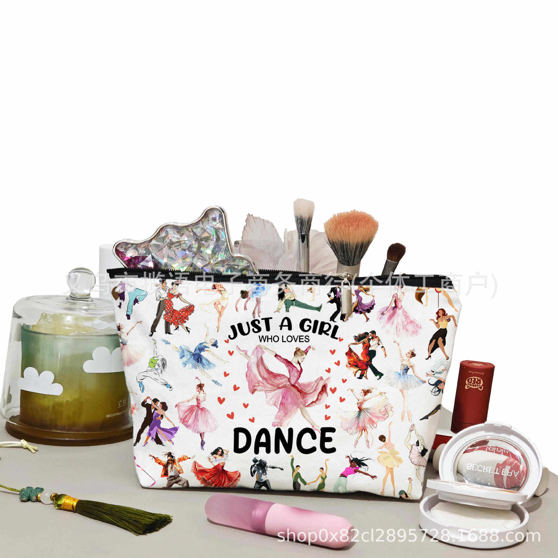 Cross-Border Hot-Selling Printed Canvas Zipper Bag Large Capacity Id Card Passport Portable Storage Bag Women's Toiletry Bag