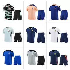 French Football Training Uniforms Short-Sleeved Suits Portuguese Team Uniforms German Football Uniforms England Jerseys Factory Direct Sales