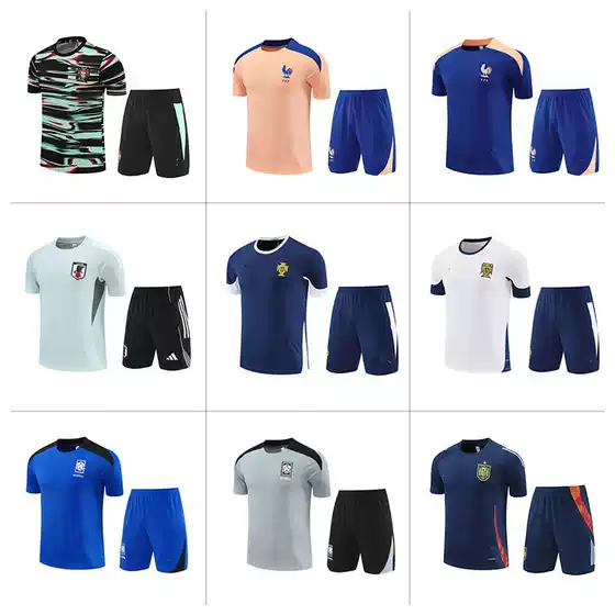 French Football Training Uniforms Short-Sleeved Suits Portuguese Team Uniforms German Football Uniforms England Jerseys Factory Direct Sales