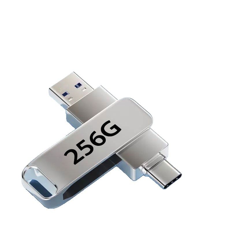 Metal Rotating USB Flash Drive with Logo Printed on It Type-C Mobile Phone USB Flash Drive Computer High Speed 128g Large Capacity Gift Wholesale