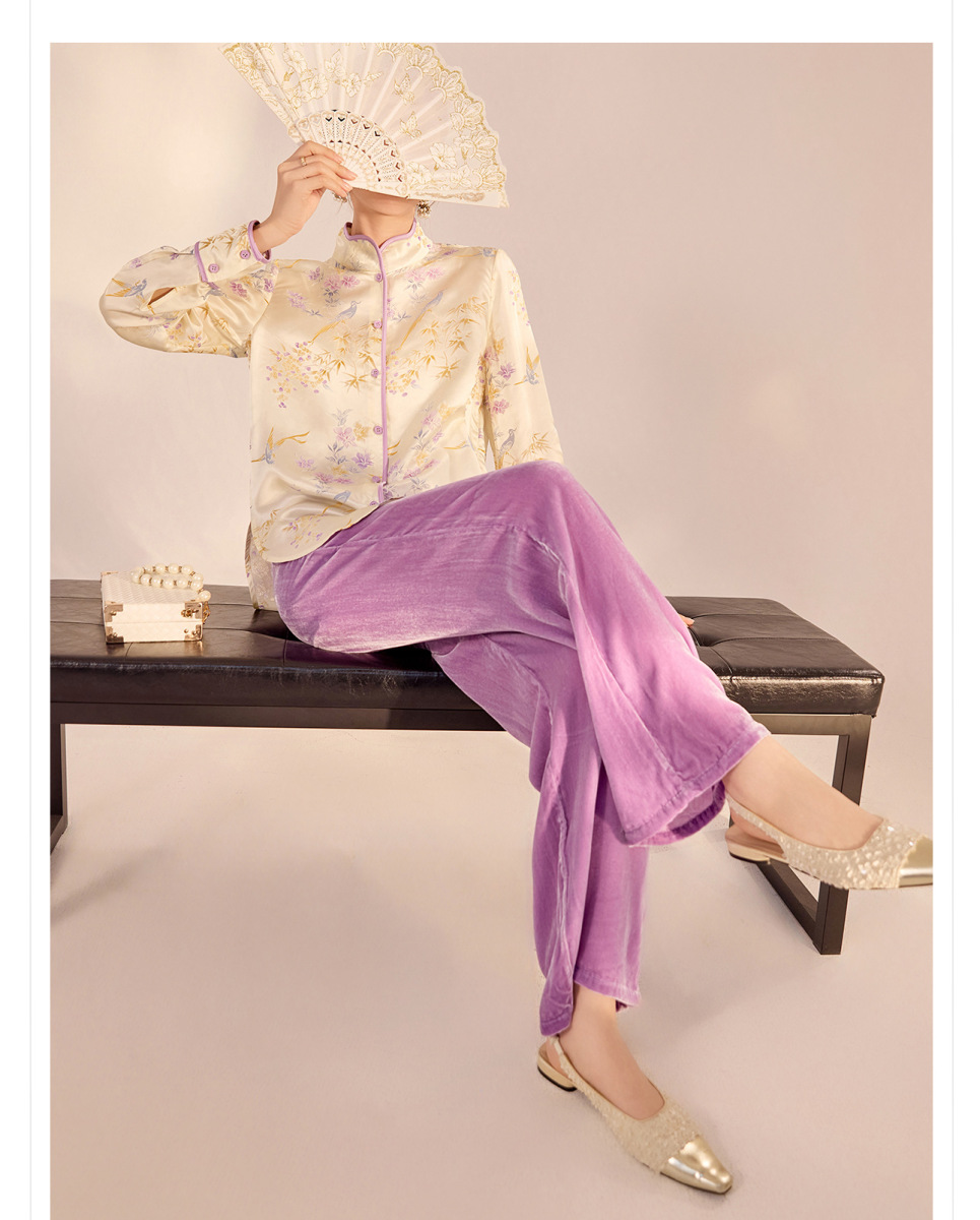 Set áo vest gile và sơ mi nữ cổ đứng thêu hoa kèm quần dài — quần dài, áo ghi lê, áo sơ mi