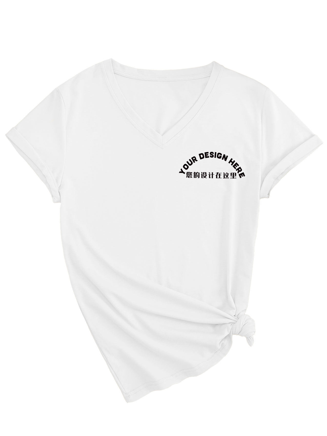 外贸一件制定DIY图案印花外贸欧美现货时尚批量批发女士V领短袖衫