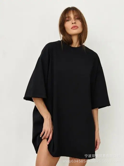 Womens Loose Fit Cotton T Shirt 260g Fabric Short Sleeve Solid Color Spring Summer Casual Wear Wholesale Available