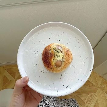 Ins Vintage Black and White Splash Ink Plate Ceramic Western Food Steak Plate Fruit Dessert Tray Restaurant Vintage Niche Plate