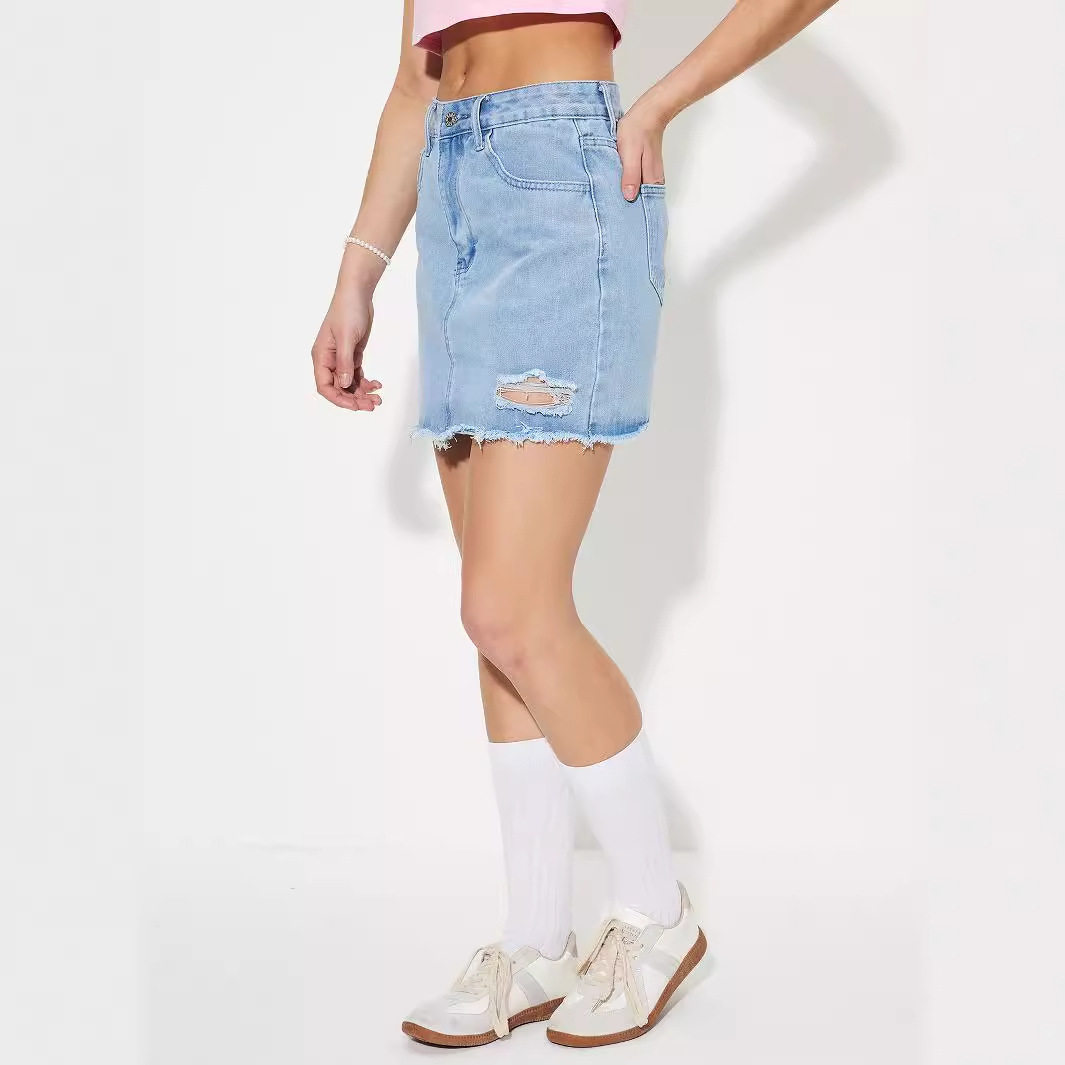 Denim Midi Skirt Distressed Design Unique Style Casual Wear Wholesale Available ready to ship