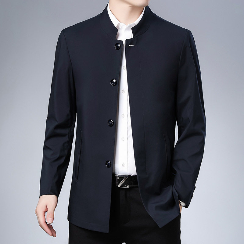 Áo Khoác Nam Trung Niên Cổ Tàu Dáng Dài Vừa Màu Xanh Navy, Be