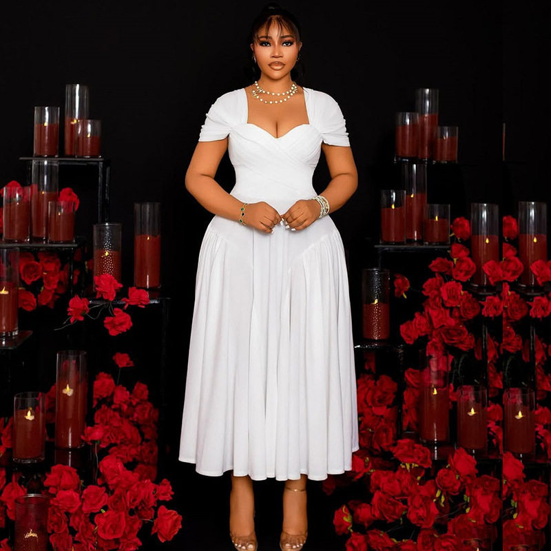 Elegant A Line Maxi Dress V Neck Short Sleeve Pleated Backless Perfect for Evening Events Wholesale Available