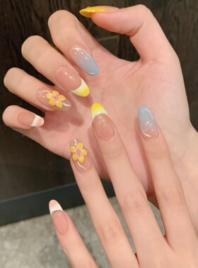 夏日缤纷阳光马卡龙色系立体雕花春夏可拆卸手工穿戴甲活力多巴胺