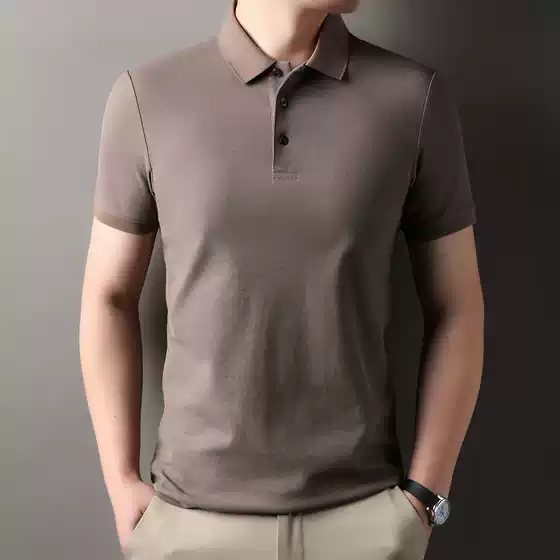 High-End Pure Cotton Short-Sleeved T-Shirt Men's Lapel Half-Sleeved Tops 2024 Summer New Business Casual T-Shirt Trend