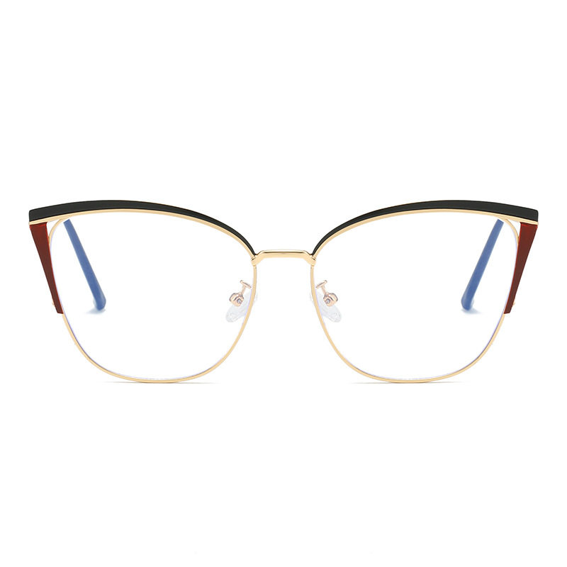 Cross-Border Women's Cat-Eye Computer Glasses Anti-Blue Light Myopia Glasses Frame Metal Two-Color Retro Personalized Trendy Glasses Frame