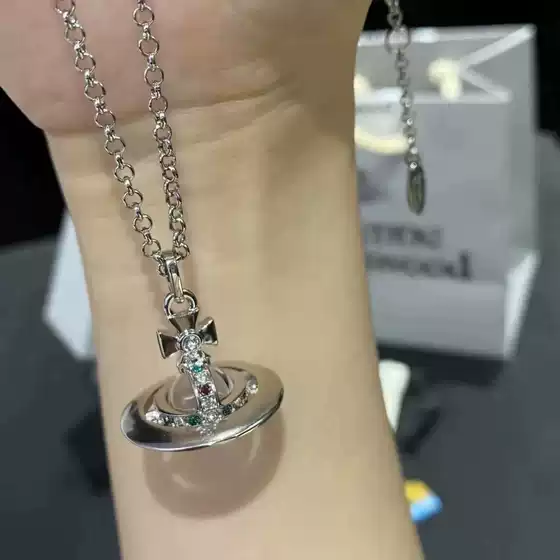 3D Saturn Glass Orb Necklace Sweater Chain Light Luxury Niche High-End Collarbone Chain Versatile