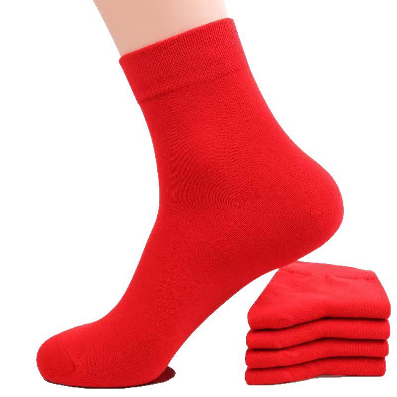 七星连珠红袜子棉女脚踏七星袜红色旺运袜男蛇年本命年新年袜批发