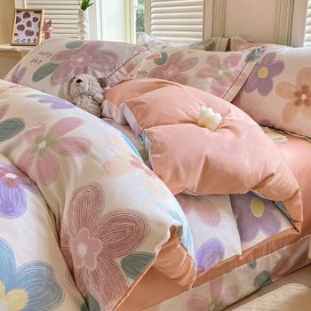 Cotton Brushed Four-Piece Set 100 Pure Cotton Naked Sleeping Single Quilt Cover 150X200X230 Quilt Cover Three-Piece Set Amazon