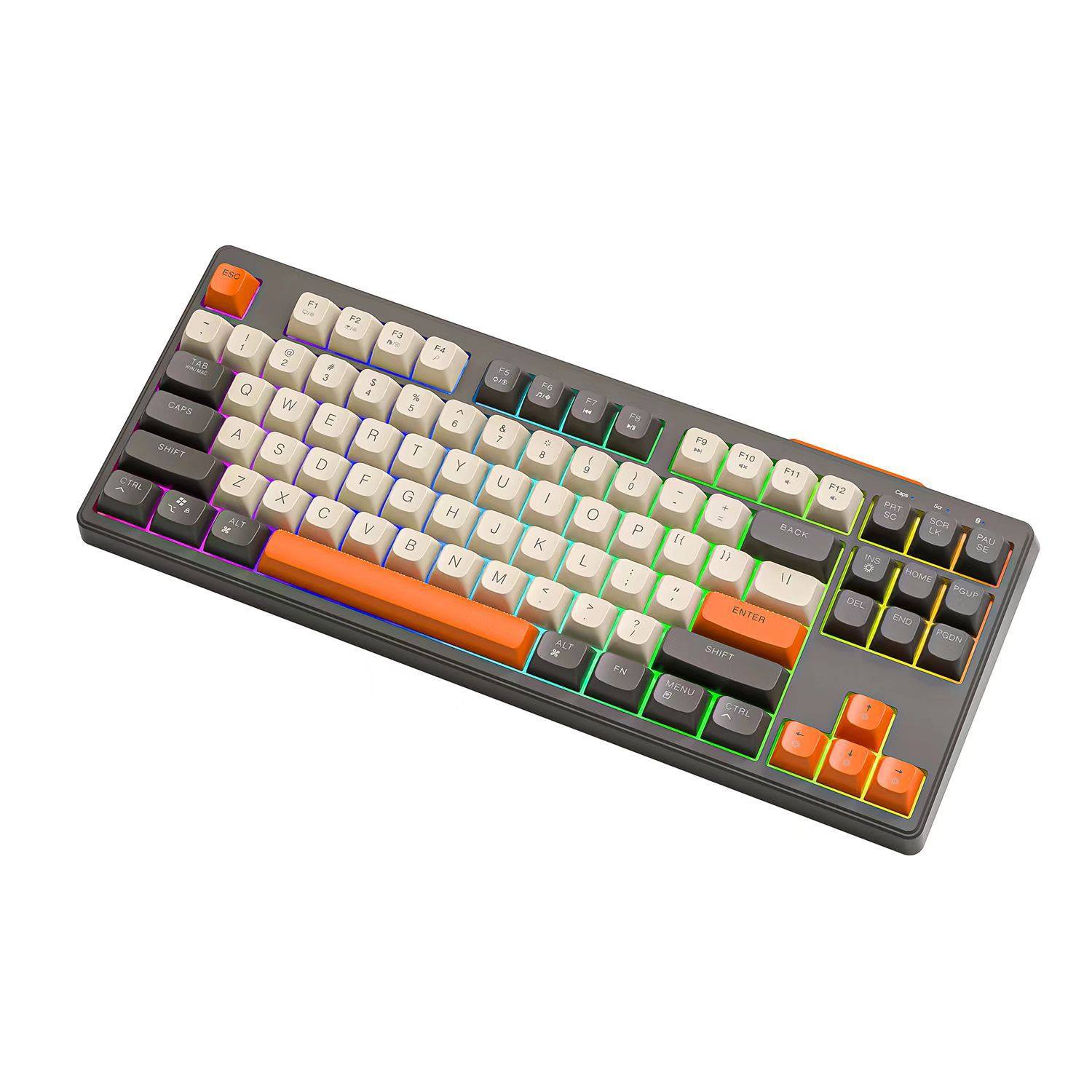 Free Wolf M87 Wireless Bluetooth Dual Mode Keyboard Pbt Ball Cap Office Gaming Luminous Keyboard Laptop