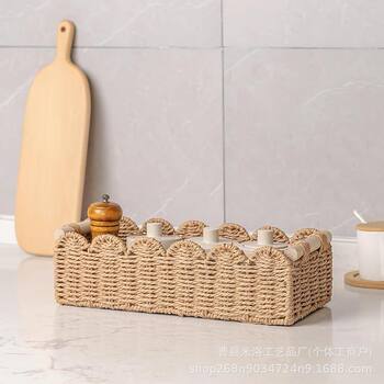 Cross-Border New Imitation Rattan Hand-Woven Storage Basket Desktop Coffee Table Snacks Cosmetics Sundry Storage Basket