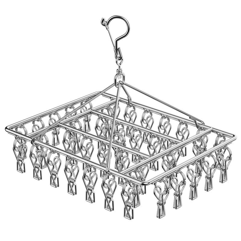 Customized Square Stainless Steel Drying Rack with 20 Clips, 30 Clips, 40 Clips, 50 Clips, Home Balcony Storage Clothes Drying Quilt Rack