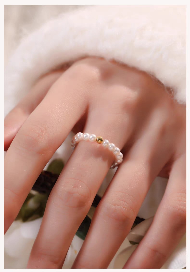 小珍珠戒指指环女小众设计素圈法式复古戒子尾戒简约大方手工编织