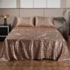 Foreign Trade Cross-Border Amazon Satin Imitation Silk Printed Bed Sheet, Fitted Sheet, Pillowcase Digital Print Leopard Print Four-Piece Set
