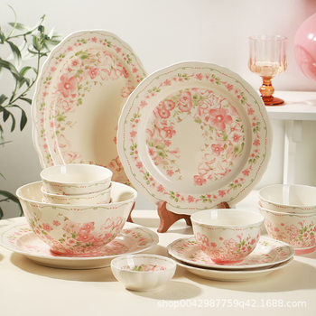 Underglaze Color Household Ceramic Rice Bowl Tableware Ceramic Soup Bowl Plate Noodle Bowl Creative and Practical Fish Plate Salad Bowl