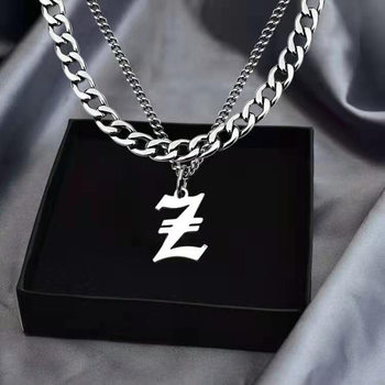 Letter Necklace Titanium Steel Necklace Cuba Double Layer Men's Titanium Steel Necklace ins Style Niche Simple Men's and Women's Clavicle Chain