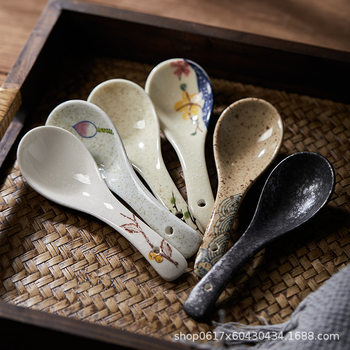 Japanese style small soup spoon Japanese style tableware small soup vintage spoon long handle spoon rice spoon ceramic spoon household spoon