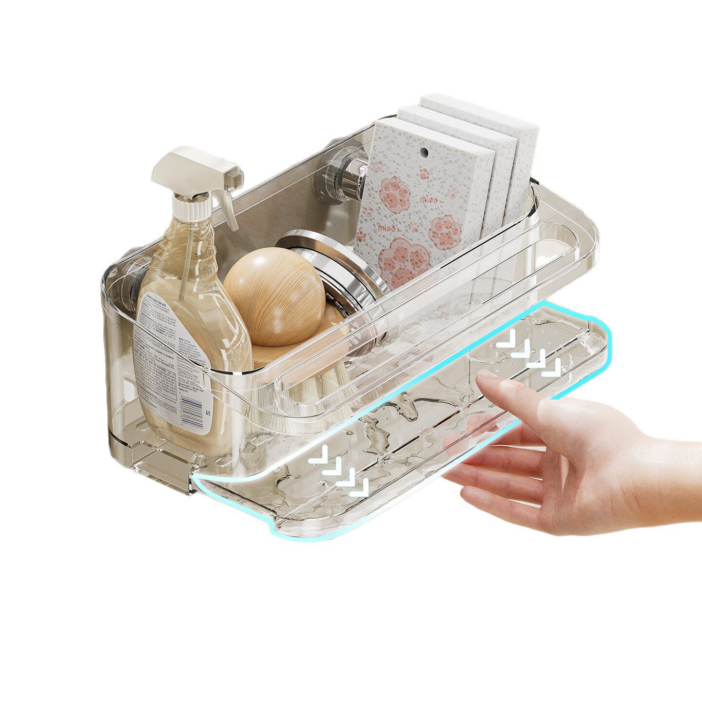 Suction Cup Kitchen Rack Rack Drain Hole-free Sink with Hanging Rod Multifunctional Dishwashing Sponge Storage Artifact