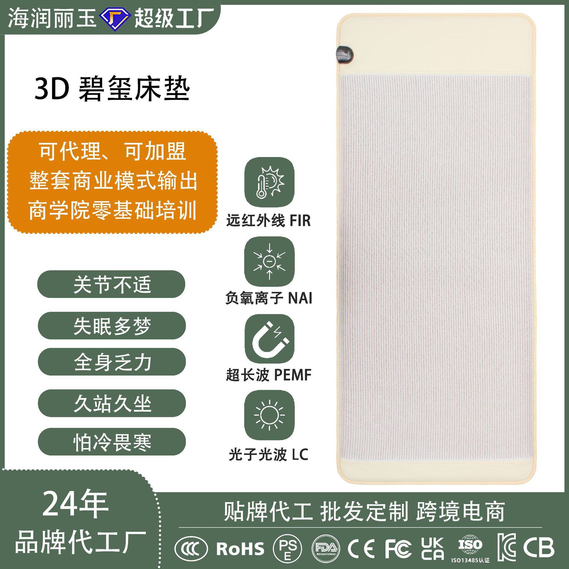 Cross-Border Pemf Ultra-Long Wave Mattress Far Infrared Hot Compress Mattress Crystal Stone Energy Mattress Warm Physiotherapy Single