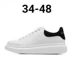 Mcqueen Women's White Sneakers Spring High Version Versatile Reflective Top Layer Cowhide Thick-Soled Height-Increasing Flat Casual Shoes