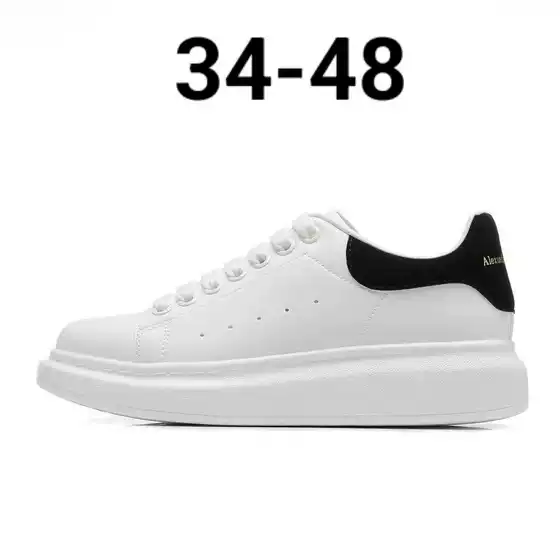 Mcqueen Women's White Sneakers Spring High Version Versatile Reflective Top Layer Cowhide Thick-Soled Height-Increasing Flat Casual Shoes