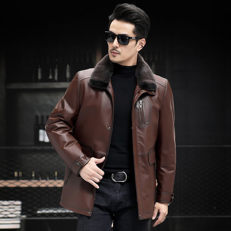 Áo Da Nam Chất Liệu Da Bò Kín Cổ Hàng Mùa Xuân Thu Đông