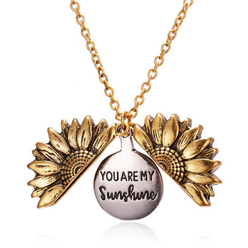 Sunflower double lettering neck chain alloy flower short clavicle chain you are my sunshine manufacturers