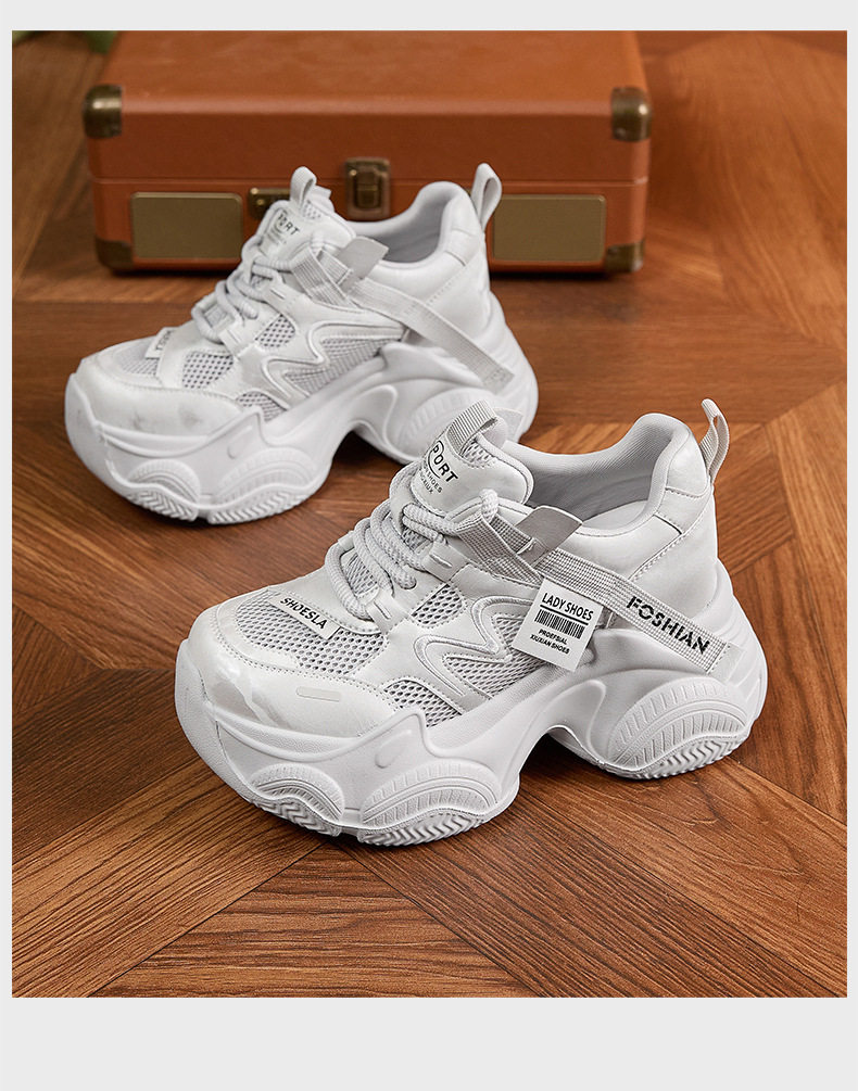Giày platform nữ đế xuồng mũi tròn lưới thoáng khí, gót siêu cao 8cm — Xám, Len nguyên chất chi tiết 18
