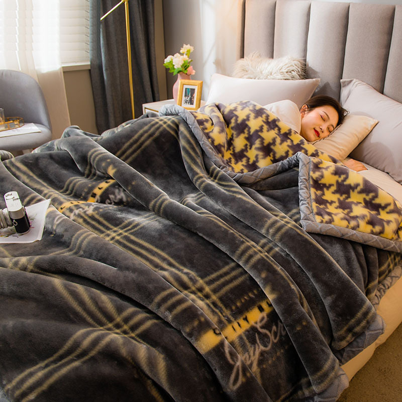 Raschel Blanket Quilt Thickened Winter Flange Coral Fleece Blanket Student Fleece Blanket Bed Sheet Double Layer Blanket Wholesale