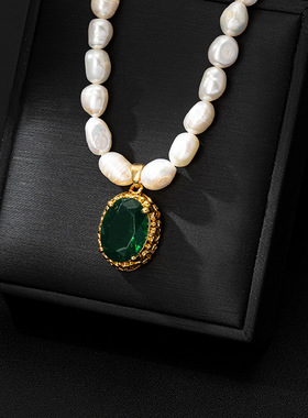 时尚天然淡水珍珠设计款锁骨项链铜镀18K金优雅气质奢华级感女