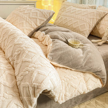 Gaoke heavy tower velvet four-piece set AB face milk velvet warm fleece-lined bed three-piece set double-sided velvet bed hat
