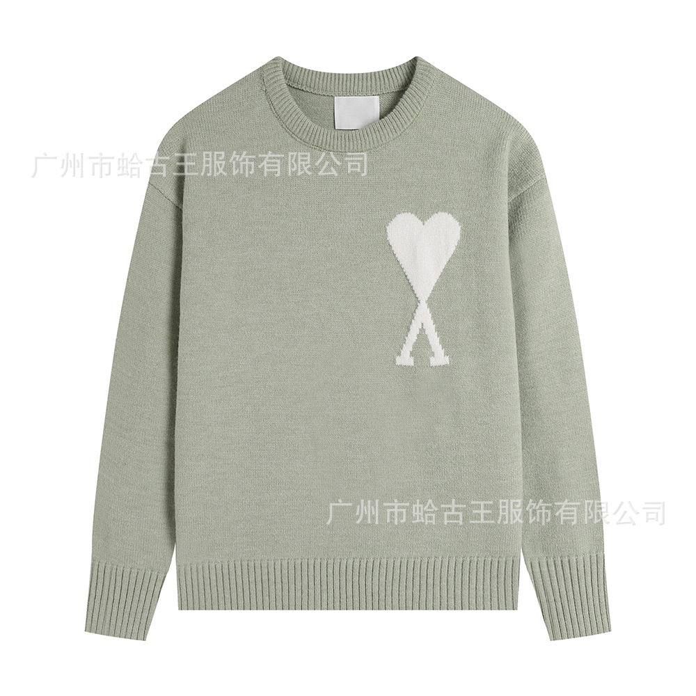 秋冬新款高领爱心毛衣男女条纹青年桃心跨境外贸休闲套头针织衫