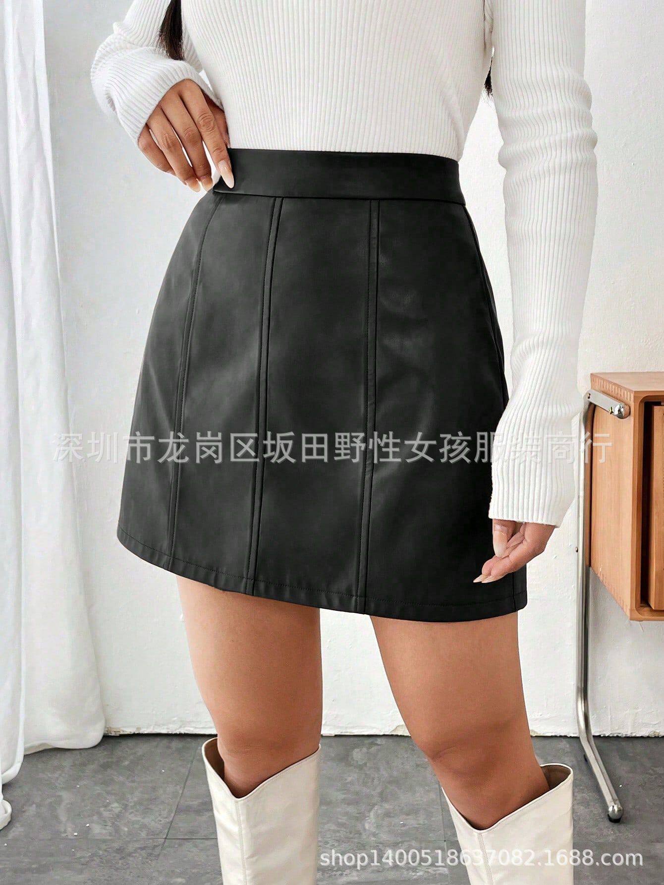 A Line PU Leather Mini Skirt Slim Fit Autumn Winter Style Trendy for Casual Wear Ready to Ship