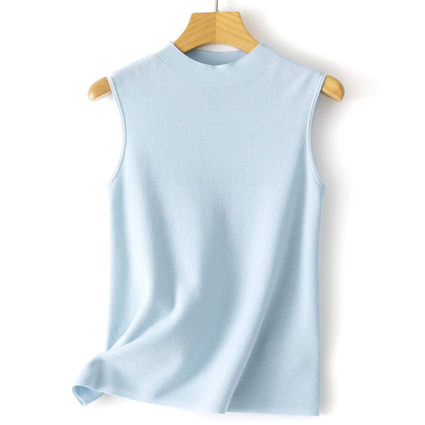 60支精纺美丽诺羊毛针织背心圆领修身女士无袖立领打底衫春夏新款