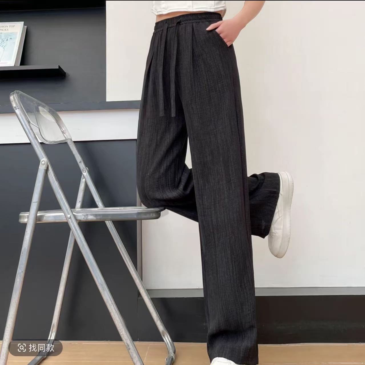 High Waisted Tie Dye Ice Silk Pants Lightweight Casual Straight Leg Trendy Design Summer Wear for Petite Women