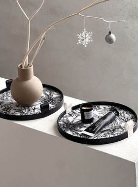 轻奢复古风铁艺托盘客厅茶几玄关卧室香薰首饰杂物收纳盘装饰摆盘