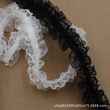 4cm Black and White Small Fragrance Double Layer Elastic Lace DIY Clothing Baby Clothes Skirt Hemmed Fabric Decoration Material