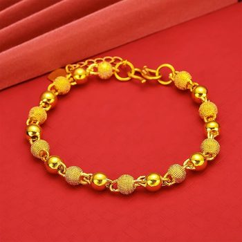 2023 new light luxury sand gold round beads glossy solid bracelet men's and women's elegant all-match light luxury advanced bracelet