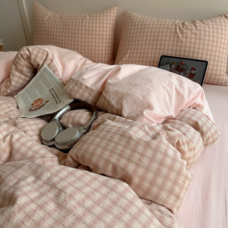 Langsi Textile Stripesd Plaid Cotton Washed Cotton Four-Piece Quilt Cover Bed Simple Cotton Yarn-Dyed Jacquard Bedding