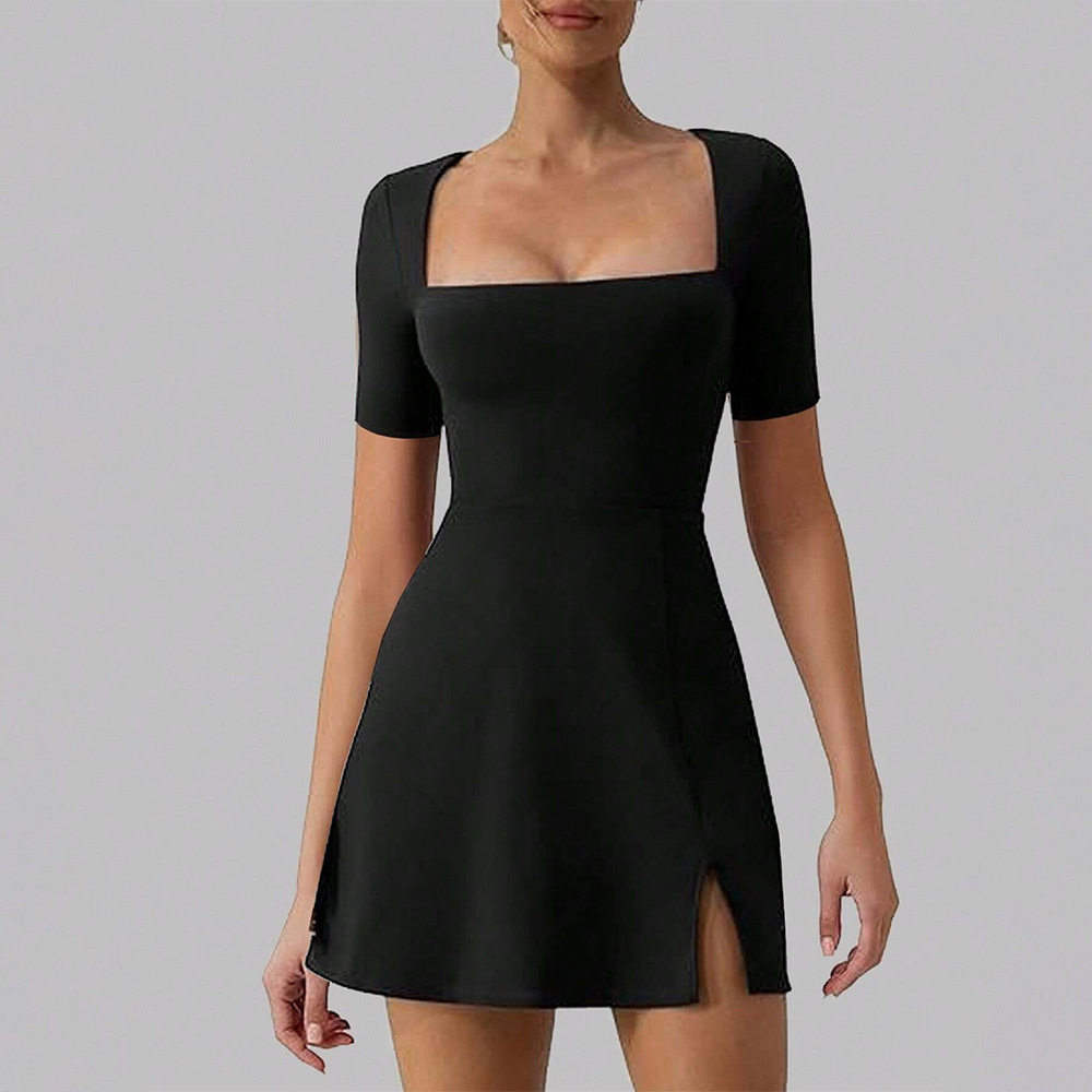 Elegant A Line Dress with Square Neckline Sexy Split Hem Waist Cinching Design Perfect for Parties and Events