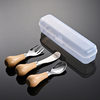 Erne 304 Stainless Steel Short Round Wooden Handle Portable Western Tableware Knife and Fork Spoon Children's Maternal and Infant Feeding Tableware Gift